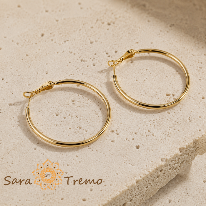 Cercei Livia – cercei rotunzi clasici cu placaj triplu din aur 14K, 4 cm [2]
