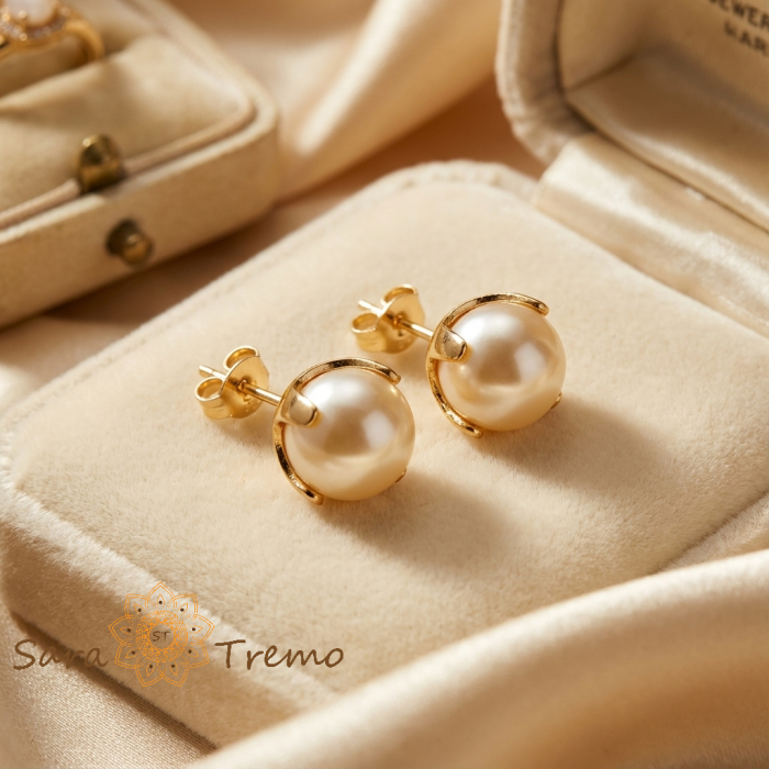 Cercei Perla Regala – Cercei Tip Tija cu Perla placati 18K Brazilia [2]