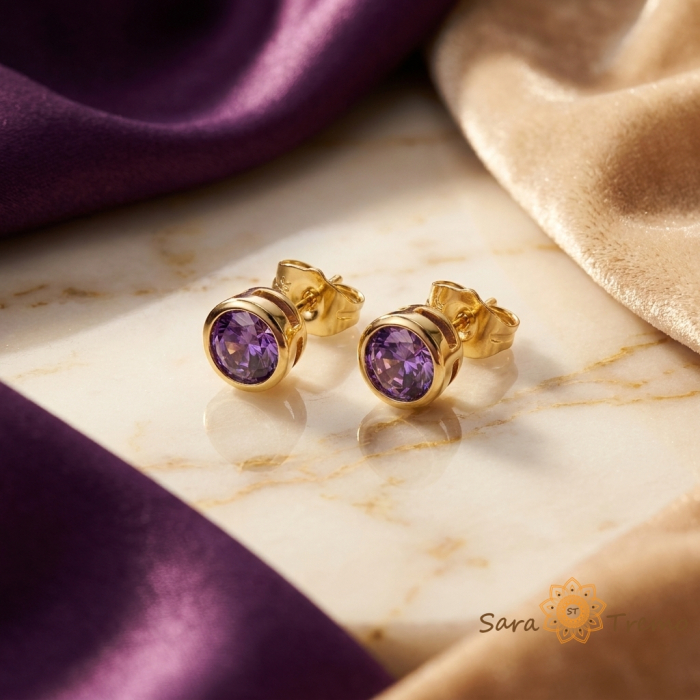Cercei Violet Imperial – Cercei placati cu 3 straturi de aur 14K, cristal zirconia tip ametist [2]