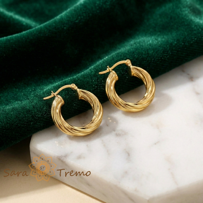 Cercei Focul Bland – Cercei Rotunzi Multistrat 2 cm placati 18K Brazilia [2]