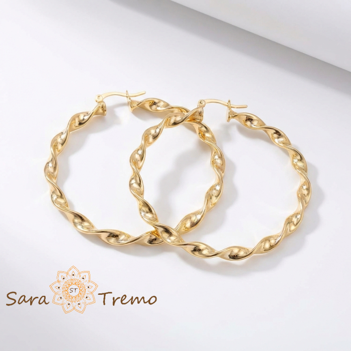 Cercei Spirala Regala – Cercei Rotunzi Rasuciti 5 cm placati 18K Brazilia [2]