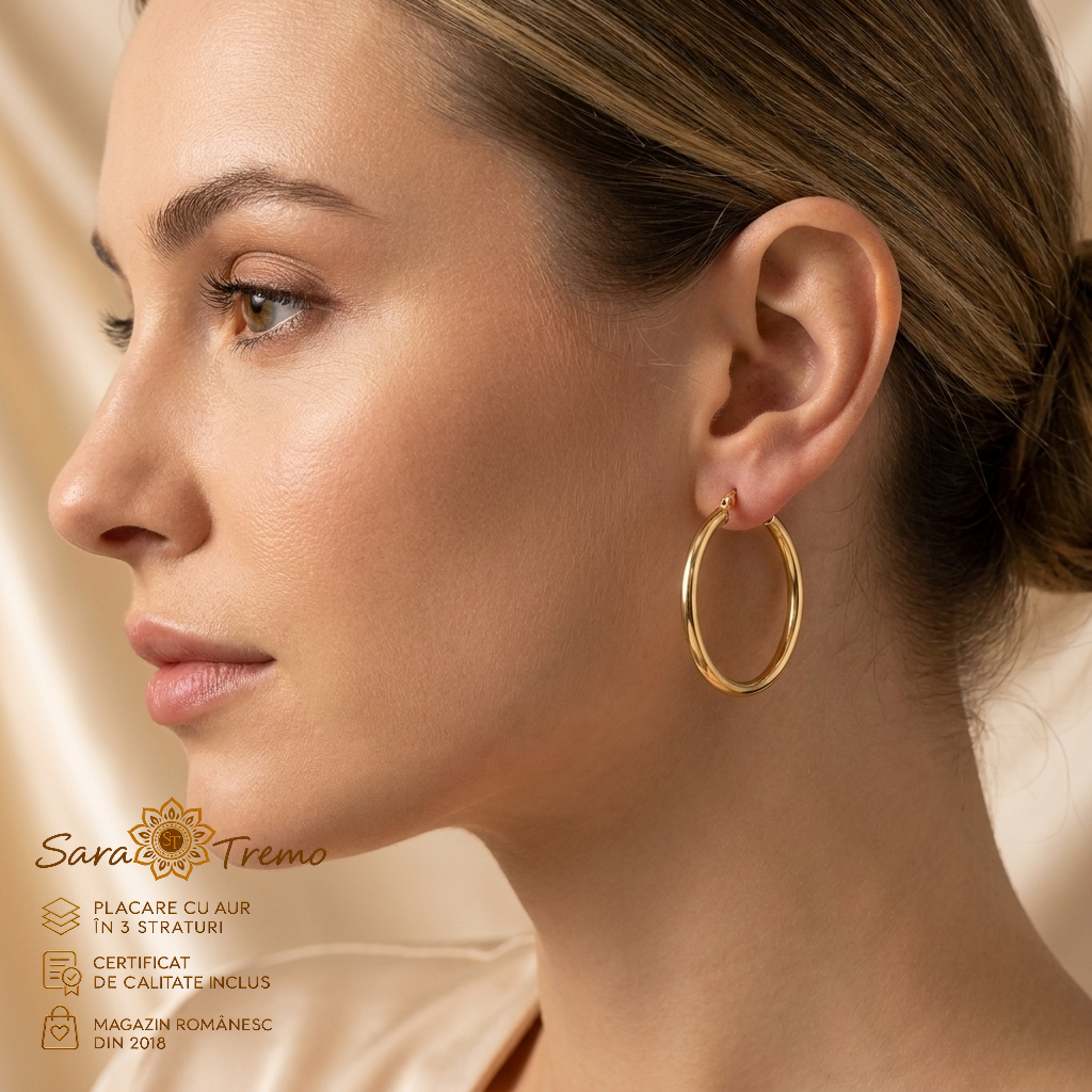 Cercei Cercuri Clasice Brazilia 3,5 cm, aur 18K | SaraTremo [2]
