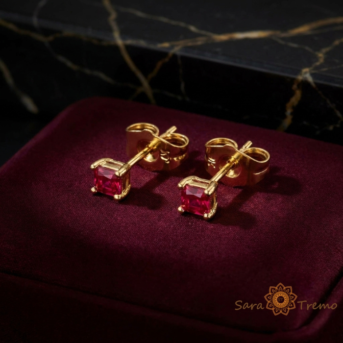 Cercei Rubin Intens – Cercei placati cu 3 straturi de aur 14K, zirconia tip rubin [2]