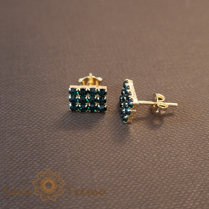 Cercei clasici placati cu aur 18K cu cristale verzi, prindere tip fluturas [2]