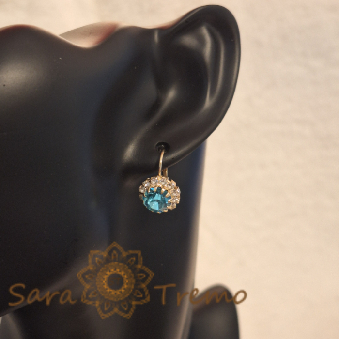 Cercei Clasici Placați cu Aur cu Cristal Zirconia Bleu și Cristale Albe în Formă de Floare [5]