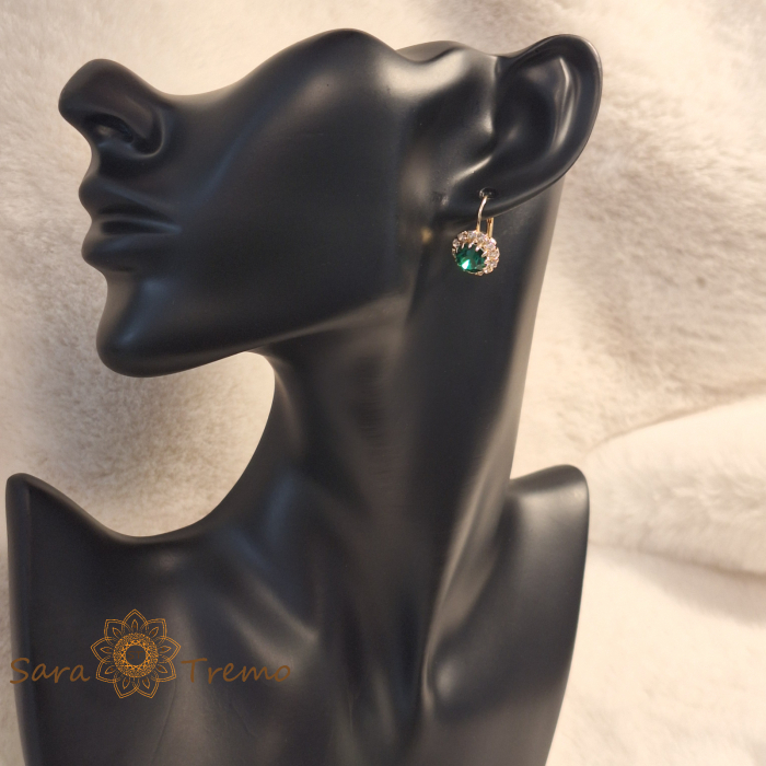Cercei clasici placați cu aur – floare mare cu cristal zirconia verde [4]