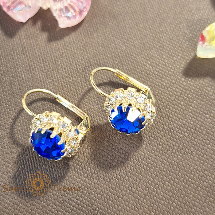 Cercei clasici placați cu aur – floare mare cu cristal zirconia indigo [3]