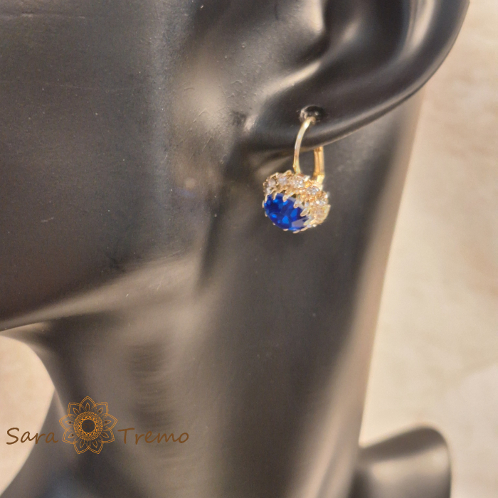 Cercei clasici placați cu aur – floare mare cu cristal zirconia indigo [6]