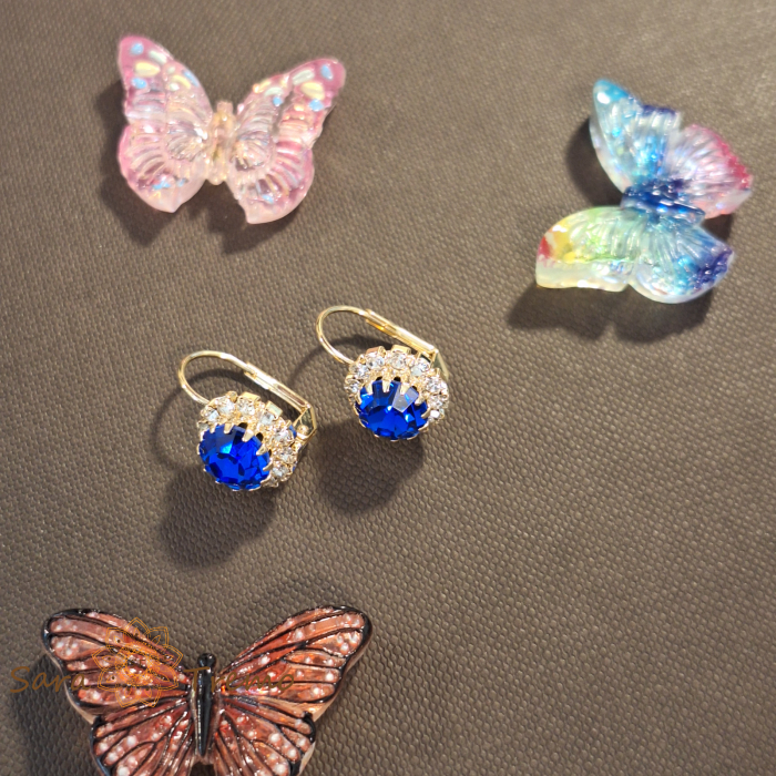 Cercei clasici placați cu aur – floare mare cu cristal zirconia indigo [2]