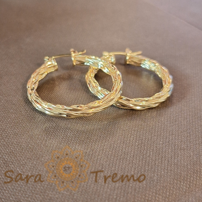 Cercei rotunzi groși cu model împletit gravat, 3 cm [3]