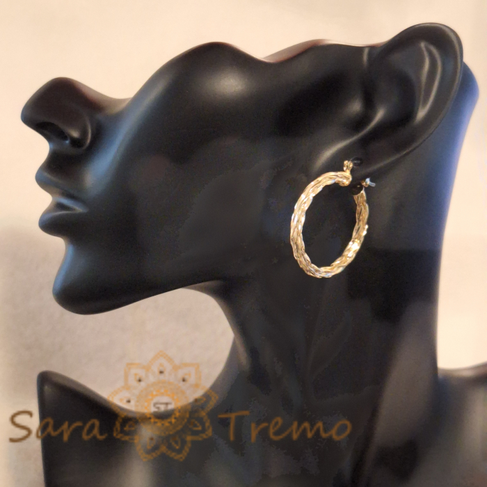 Cercei rotunzi groși cu model împletit gravat, 3 cm [8]