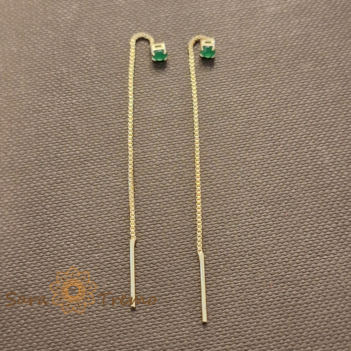 Cercei Emerald Line – Cristal verde 6 cm placati aur 18K Brazilia [2]