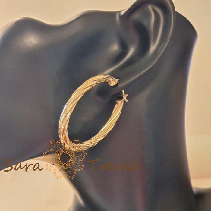 Cercei Cununia Timpului – ovali, grosi, impletiti, placati aur 18K, 4 cm [6]