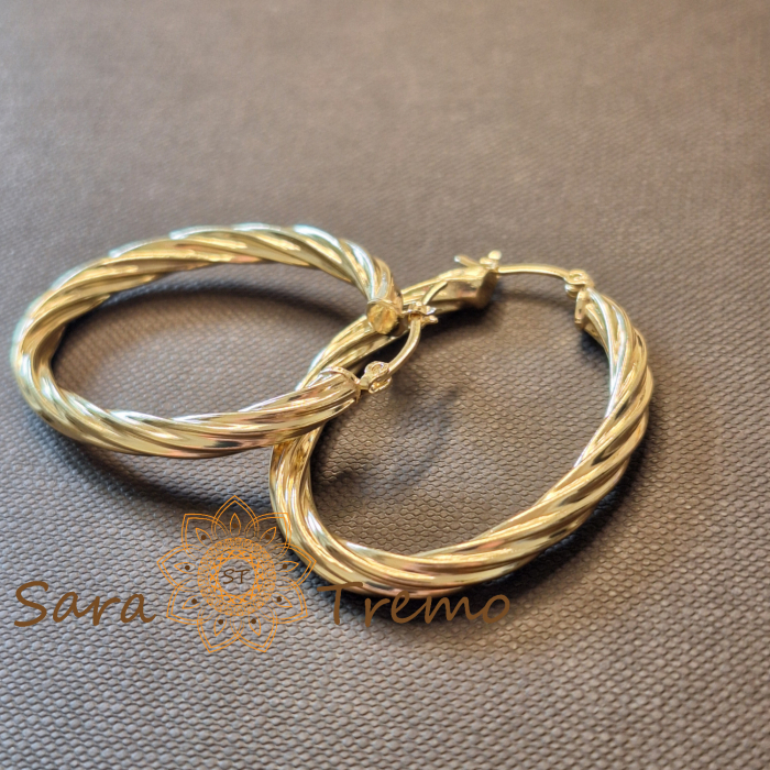 Cercei Cununia Timpului – ovali, grosi, impletiti, placati aur 18K, 4 cm [4]