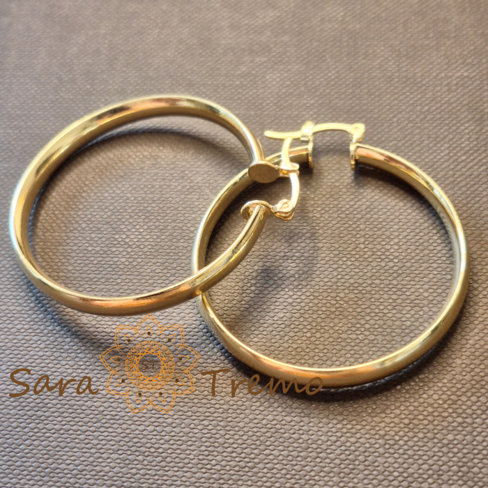 Cercei Raza de Soare – rotunzi, model lat, 4 cm, placati aur 18K, Brazilia [4]