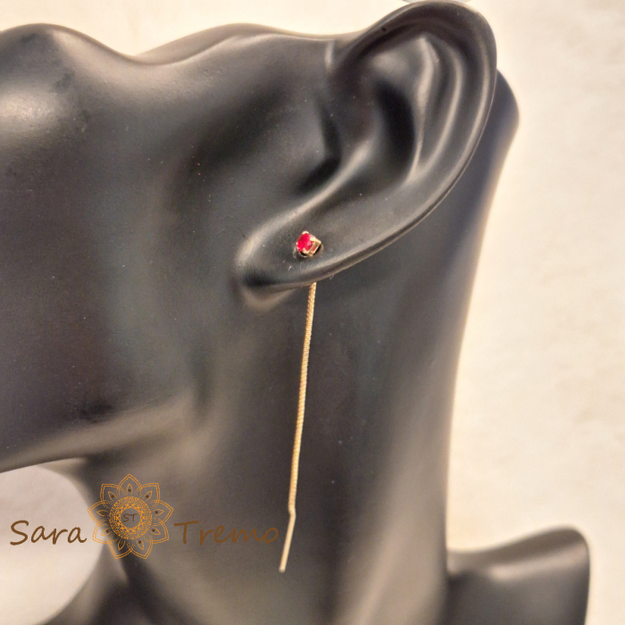 Cercei Ruby Line – Cristal rosu 6 cm placati aur 18K Brazilia [5]