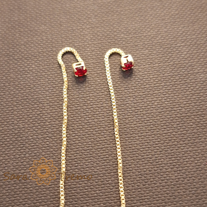 Cercei Ruby Line – Cristal rosu 6 cm placati aur 18K Brazilia [2]