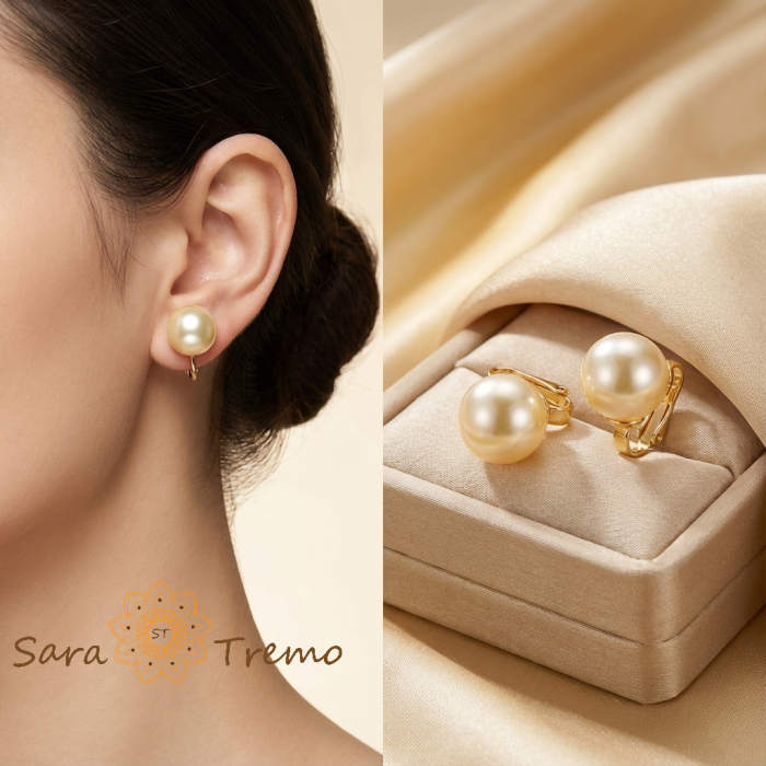 Cercei Perla Reginei – Cercei Clips placati 18K Brazilia, nu necesita gaura in ureche [3]