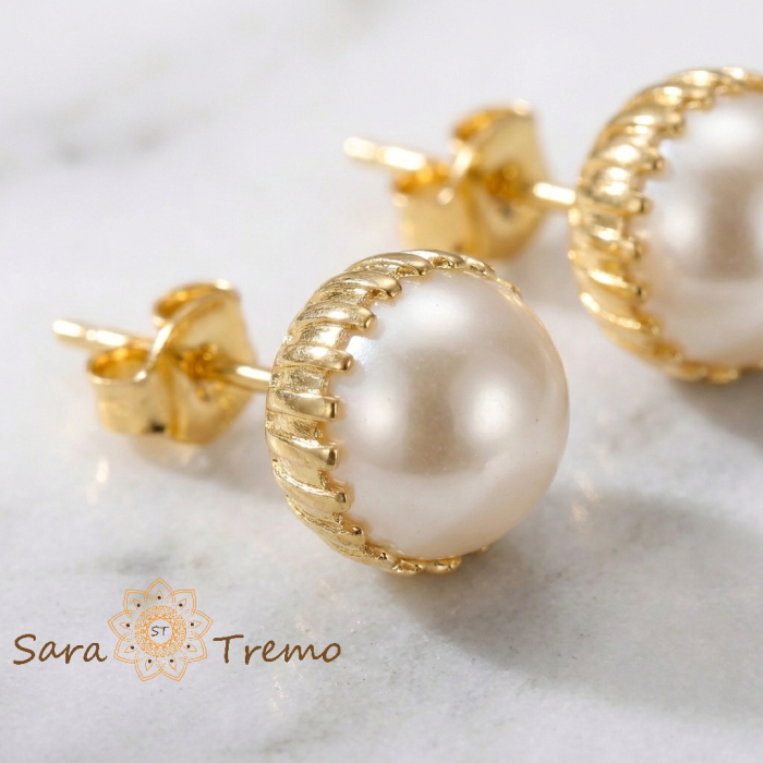 Cercei Perla Asezata – Cercei cu perla eco placati 18K Brazilia, model elegant [3]