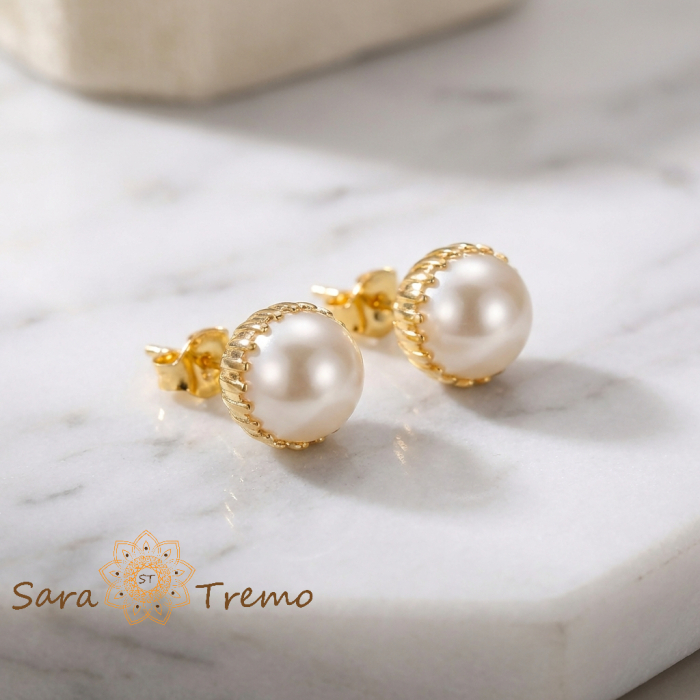 Cercei Perla Asezata – Cercei cu perla eco placati 18K Brazilia, model elegant [2]