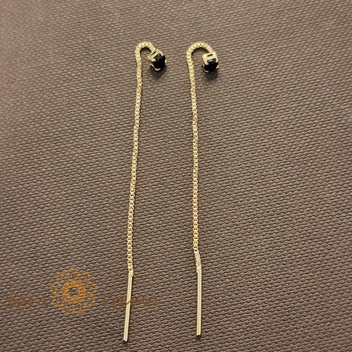 Cercei Onyx Line – Cristal negru 6 cm placati aur 18K Brazilia [2]