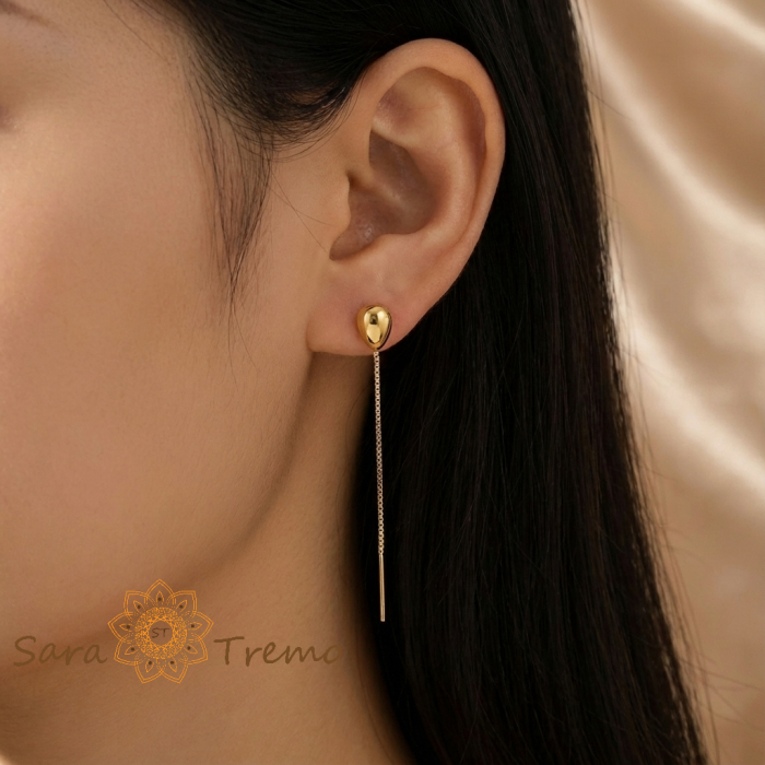 Cercei Picatura de Aur – Cercei Tip Fir placati 18K Brazilia, 7 cm [2]