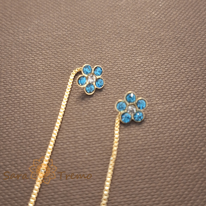 Cercei Blue Blossom – placati aur 18K, 6 cm, flori albastre, Brazilia [5]