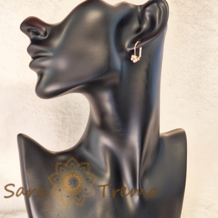 Cercei floare cu cristal zirconia roz central și cristale albe pe margini [3]