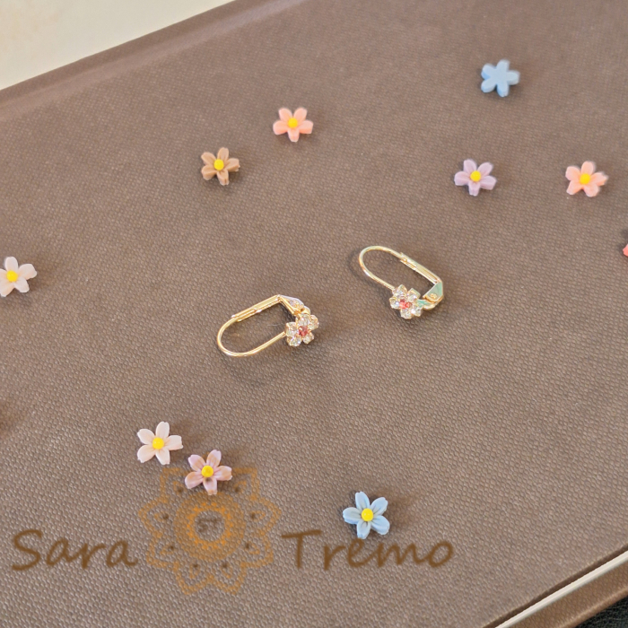 Cercei floare cu cristal zirconia roz central și cristale albe pe margini [2]