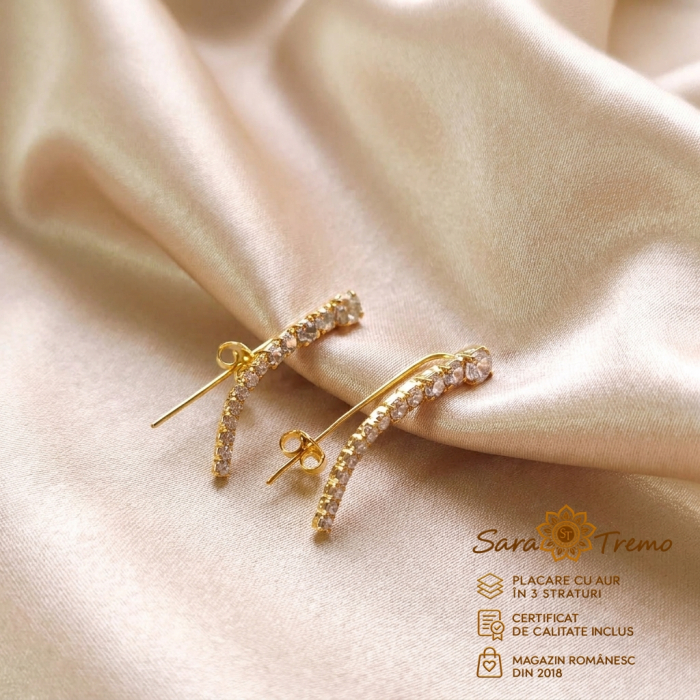 Cercei Lucea Arc cu pietre, aur 18K, 3 cm | SaraTremo [2]