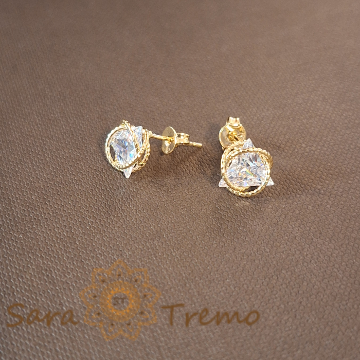 Cercei model nou cu cristal zirconia mare – Montură placată cu aur [2]