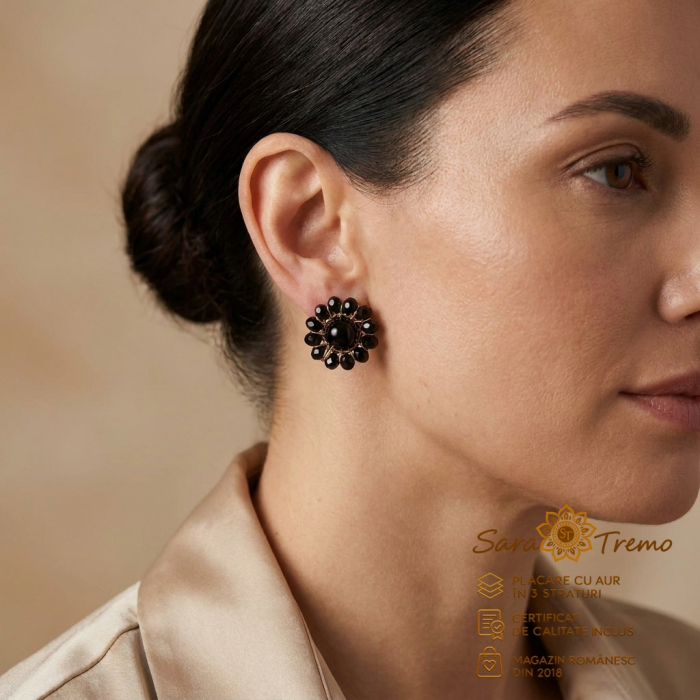 Cercei Noir Floré cu flori negre, aur 18K | SaraTremo [2]