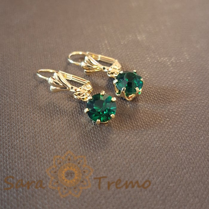 Cercei placati cu aur, 2.5 cm – Cristal zirconia verde [2]