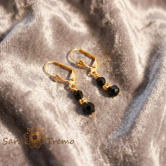 Cercei Noaptea Elegantei – Cercei placati 18K Brazilia, 3 cm, cristale negre [2]