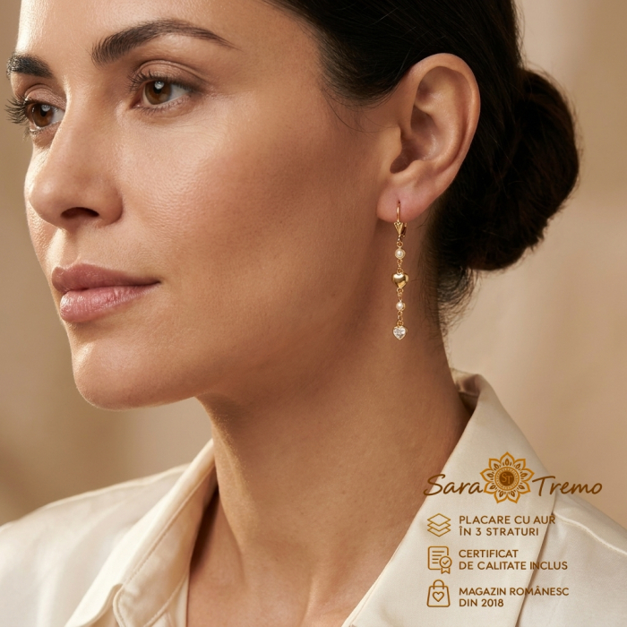 Cercei lungi Amore Dolce cu inimioare, aur 18K | SaraTremo [2]
