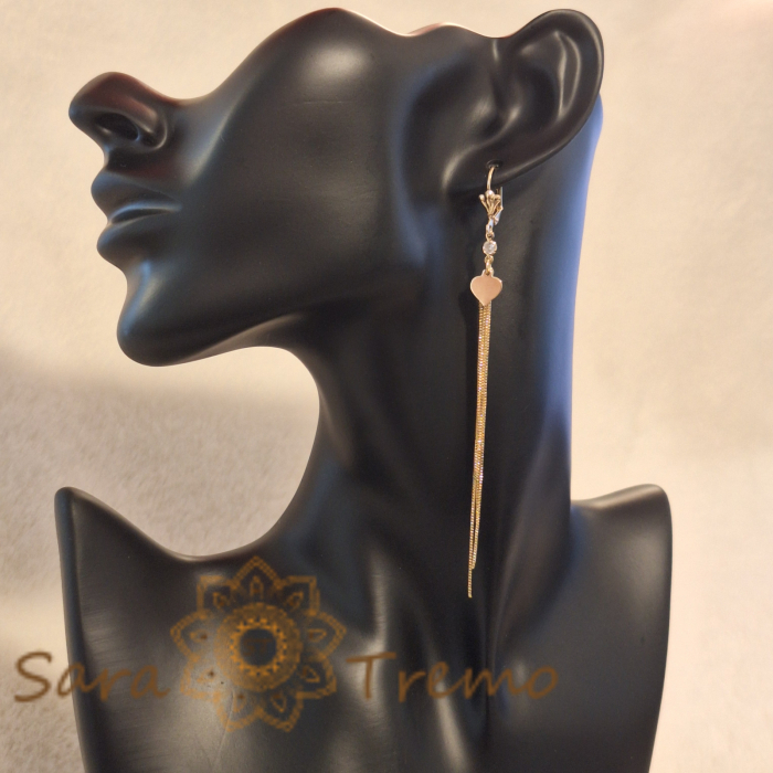 Cercei lungi de ocazie, 11 cm, cu 5 fire și charm inimioară [6]