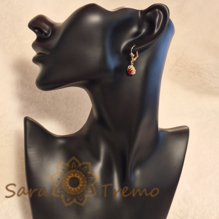 Cercei placati cu aur 18K, cristale zirconia roșu-albe în formă de floare [4]