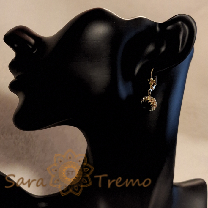 Cercei placati cu aur 18K, cristale zirconia verde marin+albe în formă de crizantemă [4]