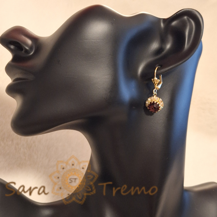 Cercei placati cu aur 18K, cristale zirconia mov+albe în formă de crizantemă [5]