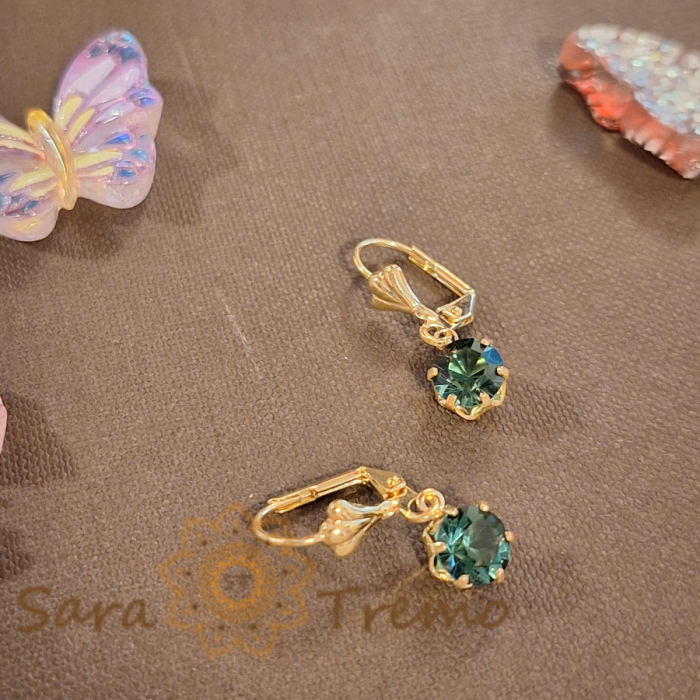 Cercei clasici placati cu aur 18K cu cristal zirconia albastru-marin [3]