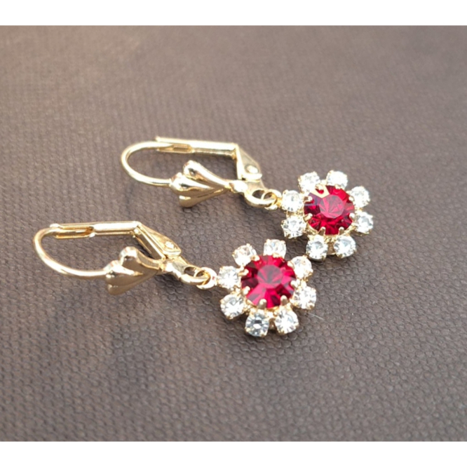 Cercei placati cu aur cu cristale zirconia rosii Flora - 2.5 cm [3]