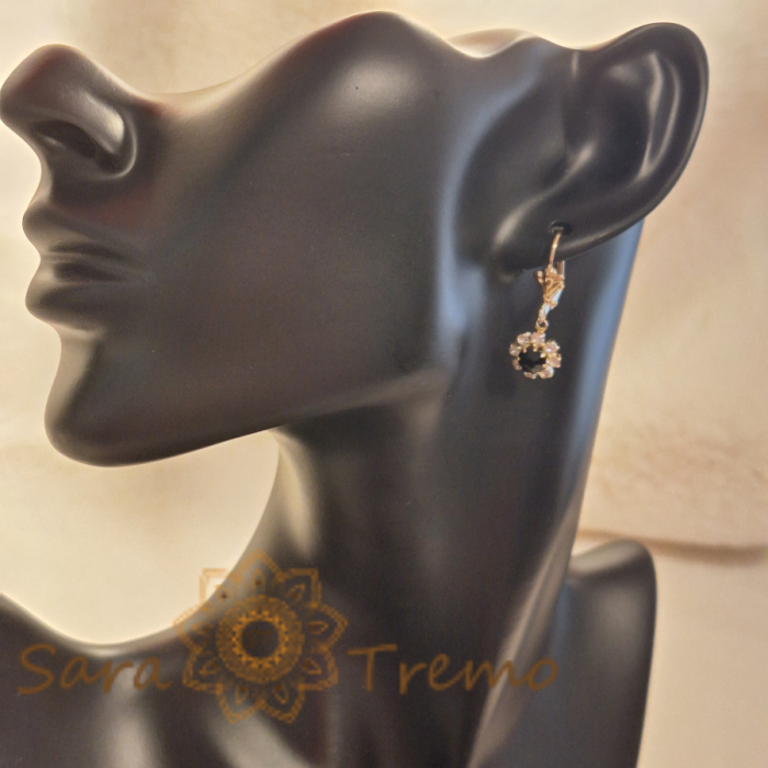 Cercei placati cu aur cu cristale zirconia negre [4]