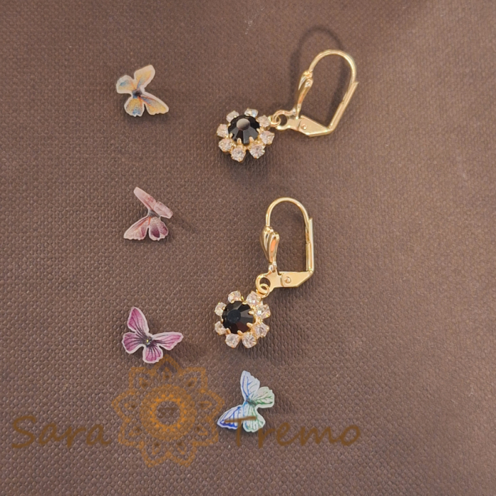 Cercei placati cu aur cu cristale zirconia negre [2]