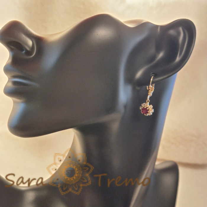 Cercei placati cu aur cu cristale zirconia rosii Flora - 2.5 cm [5]