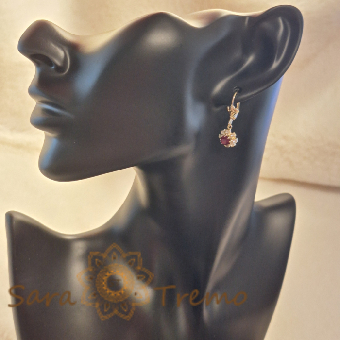 Cercei placati cu aur cu cristale zirconia rosii Flora - 2.5 cm [4]