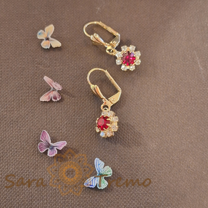 Cercei placati cu aur cu cristale zirconia rosii Flora - 2.5 cm [2]