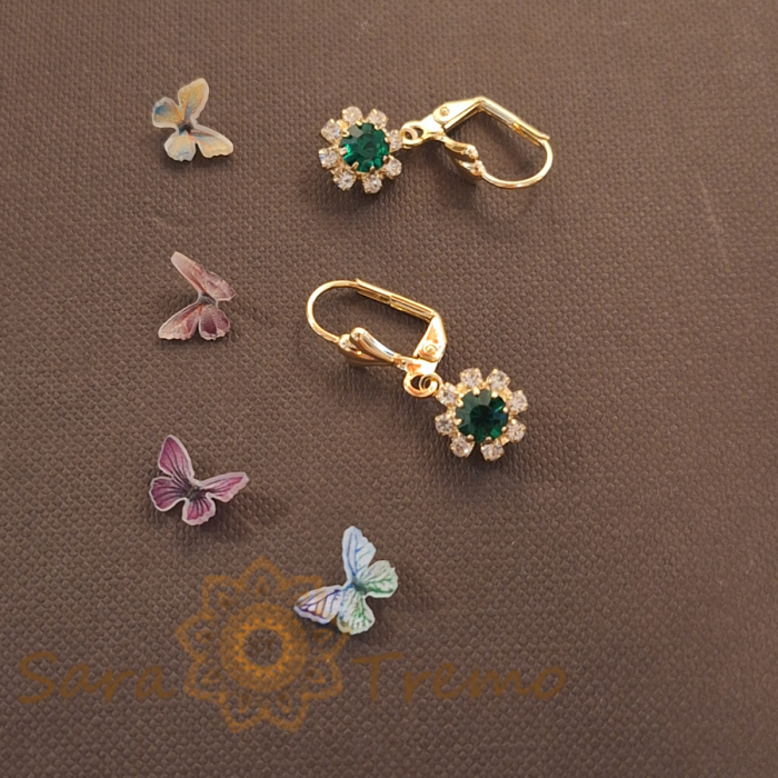 Cercei placati cu aur cu cristale zirconia verzi [2]