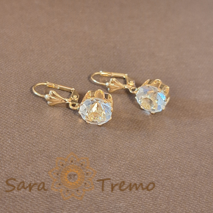 Cercei Placați cu Aur, Model Clasic cu Cristal Zirconia Alb [1]