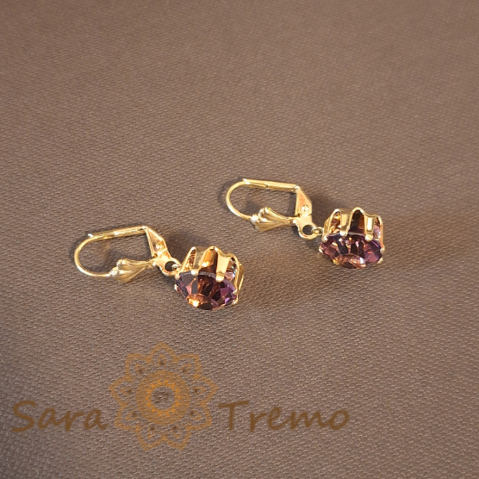 Cercei Placați cu Aur, Model Clasic cu Cristal Zirconia Mov Fațetat Mare [2]