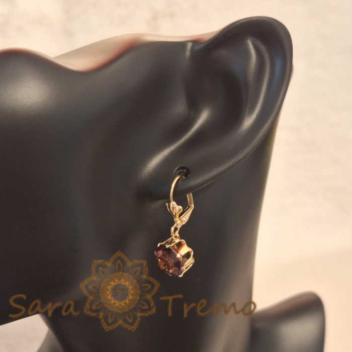 Cercei Placați cu Aur, Model Clasic cu Cristal Zirconia Mov Fațetat Mare [5]